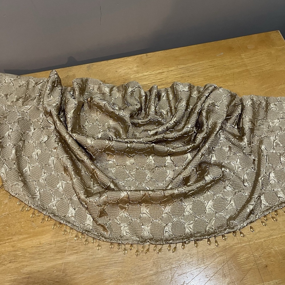 JCPenney Gold Crinkle Waterfall Valance Beads 26x30" Rounded Baroque‎ Art Deco
